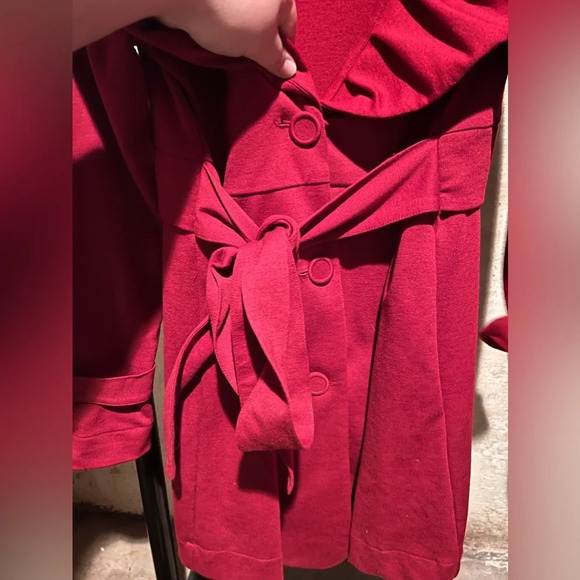 Fever Scalloped Dress Jacket Fabric Buttons Tie Belt Red Spandex blend Women's L - Picture 4 of 10